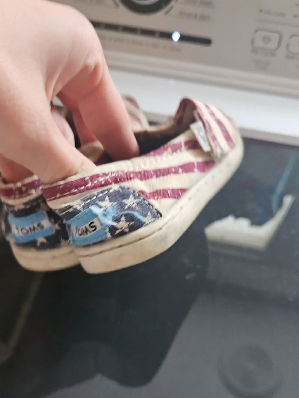 TOMS Kids Cream & Red Striped Slip-On Moccasins